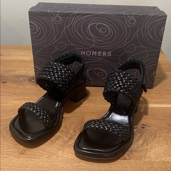 Homers Shoes - NEW Homers Pina Trenza 5 Black Braided Block Heel Sandals Size 36 Reg. $396